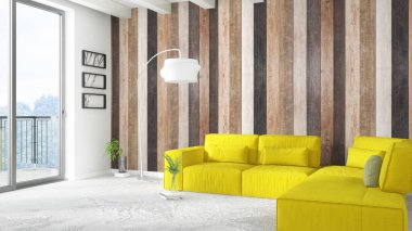 Modern parlak iç. 3D render