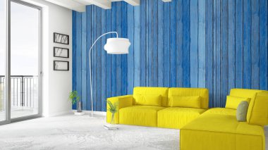 Modern parlak iç. 3D render