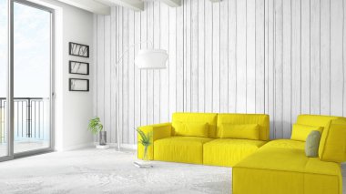 Modern parlak iç. 3D render