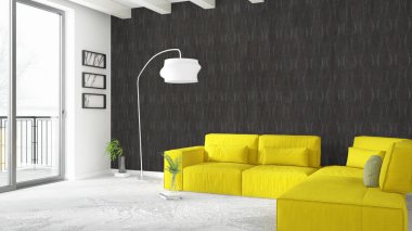 Modern parlak iç. 3D render