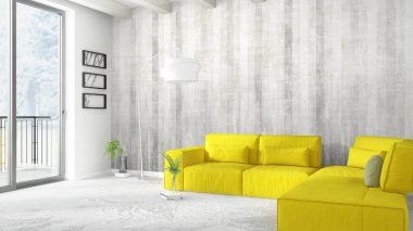 Modern parlak iç. 3D render