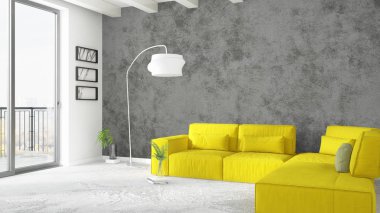 Modern parlak iç. 3D render