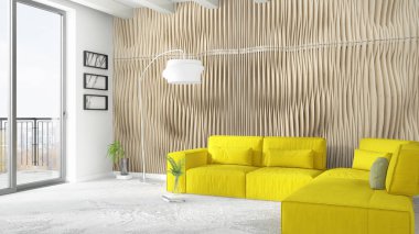 Modern parlak iç. 3D render