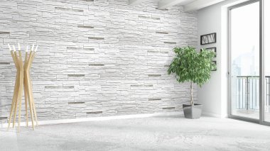 Modern parlak iç. 3D render