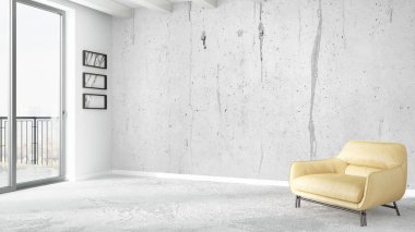 Modern parlak iç. 3D render