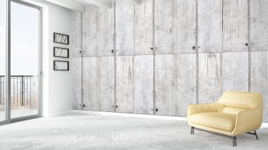 Modern parlak iç. 3D render