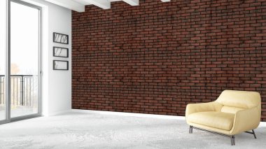 Modern parlak iç. 3D render