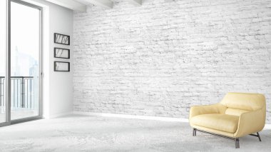 Modern parlak iç. 3D render