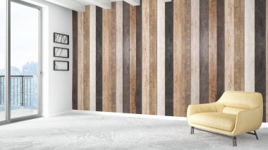 Modern parlak iç. 3D render