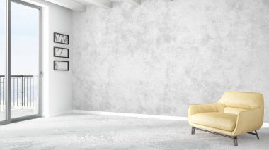 Modern parlak iç. 3D render