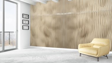 Modern parlak iç. 3D render