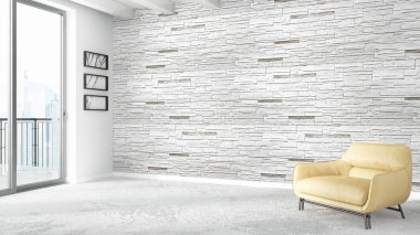 Modern parlak iç. 3D render