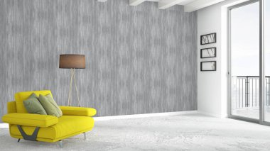 Modern parlak iç. 3D render