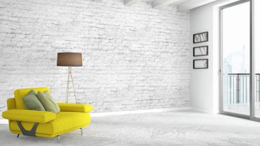 Modern parlak iç. 3D render