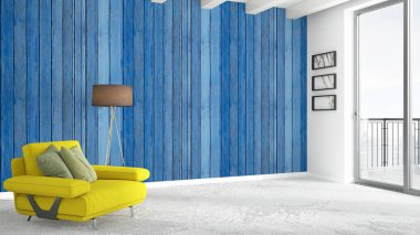 Modern parlak iç. 3D render