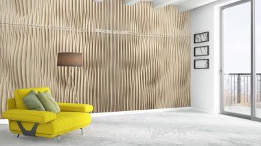 Modern parlak iç. 3D render