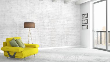 Modern parlak iç. 3D render