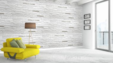 Modern parlak iç. 3D render