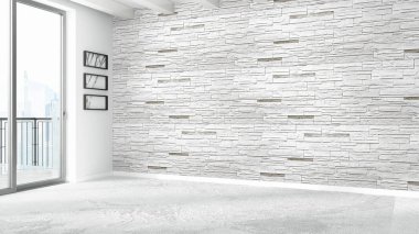 Modern parlak iç. 3D render