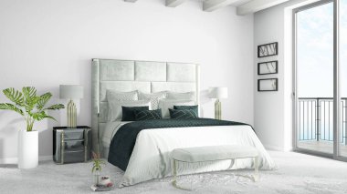 Modern parlak iç. 3D render