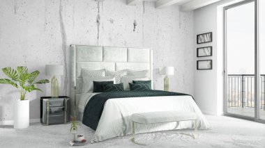 Modern parlak iç. 3D render