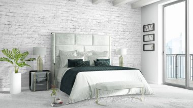 Modern parlak iç. 3D render