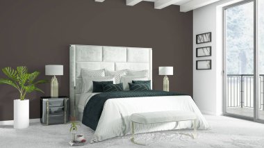 Modern parlak iç. 3D render