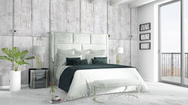 Modern parlak iç. 3D render