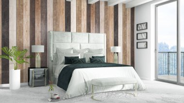 Modern parlak iç. 3D render