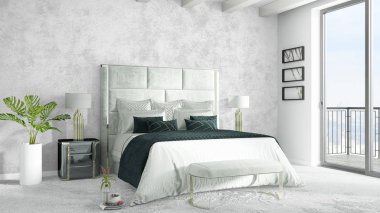 Modern parlak iç. 3D render