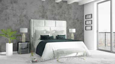 Modern parlak iç. 3D render