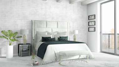 Modern parlak iç. 3D render