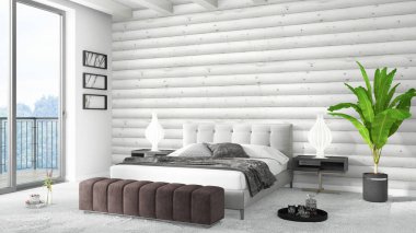 Modern parlak iç. 3D render