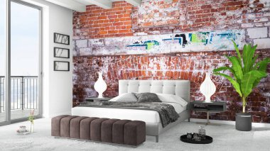 Modern parlak iç. 3D render