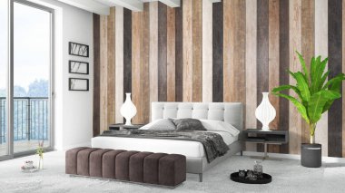 Modern parlak iç. 3D render