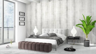 Modern parlak iç. 3D render