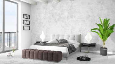 Modern parlak iç. 3D render