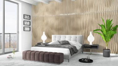 Modern parlak iç. 3D render