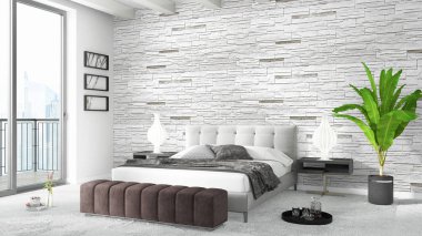 Modern parlak iç. 3D render