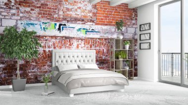 Modern parlak iç. 3D render