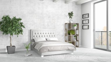 Modern parlak iç. 3D render