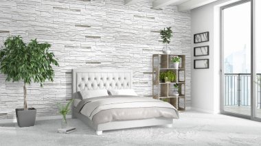 Modern parlak iç. 3D render