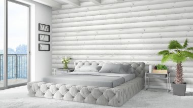 Modern parlak iç. 3D render