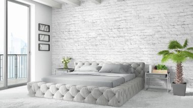 Modern parlak iç. 3D render