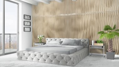 Modern parlak iç. 3D render