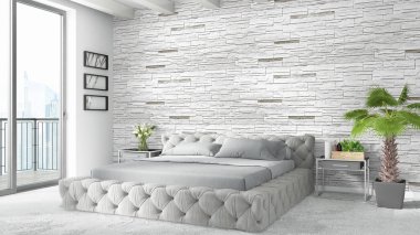 Modern parlak iç. 3D render