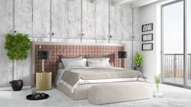 Modern parlak iç. 3D render