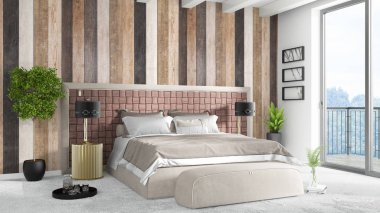 Modern parlak iç. 3D render