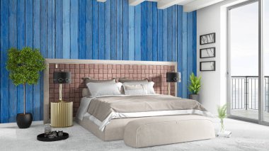 Modern parlak iç. 3D render