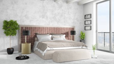 Modern parlak iç. 3D render